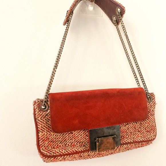 Tweed Bag Shoulder Hobo Handwoven Purse Chain Strap  Red STUART‎ WEITZMAN SPAIN - Picture 3 of 16